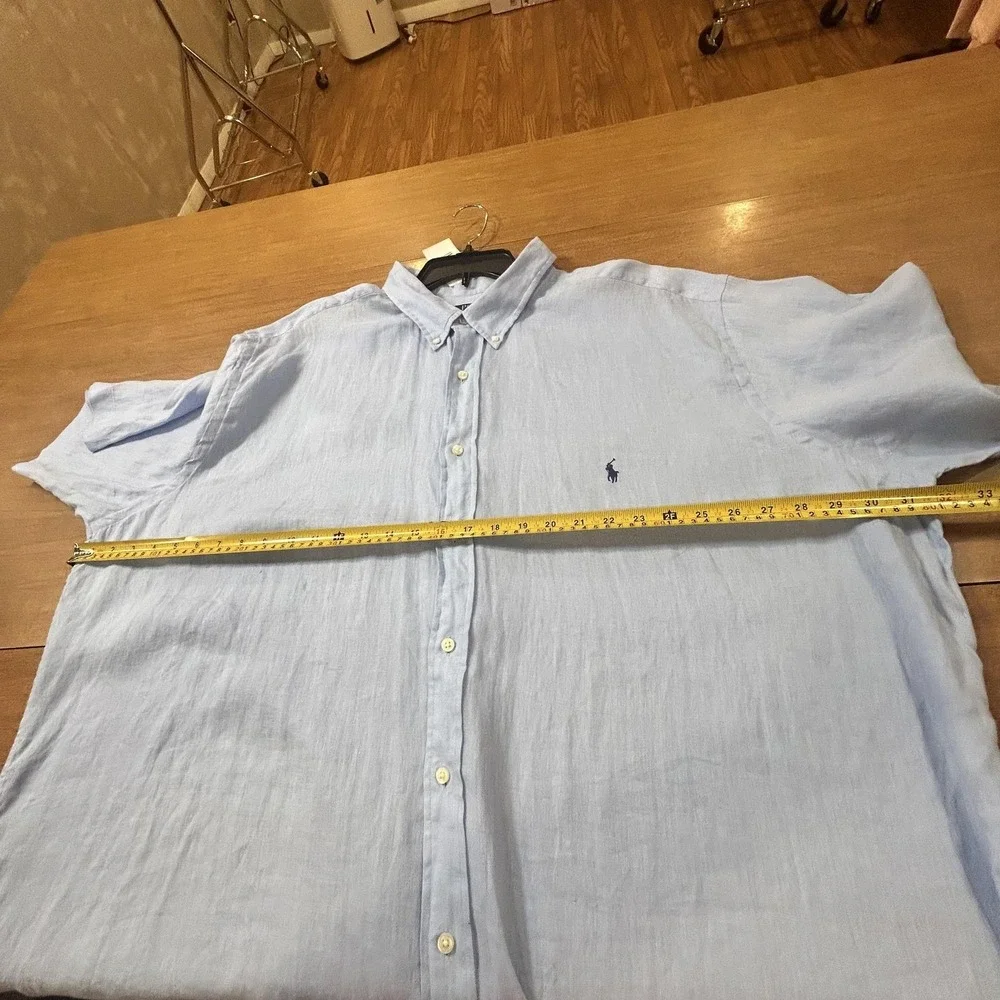 Polo Ralph Lauren Shirt Mens 3XLT Blue Linen Short Sleeve Button Down Casual NEW